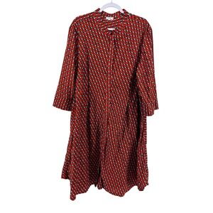 Zuri Kenya Red Geometric Cotton Button Down Shirt Dress Tunic Duster Womens 2X